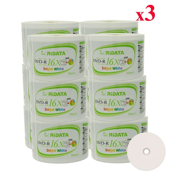 1800 Pack Ridata DVD-R 16X 4.7GB 120 Min White Inkjet Hub Printable Blank Data Video Media Recordable Disc