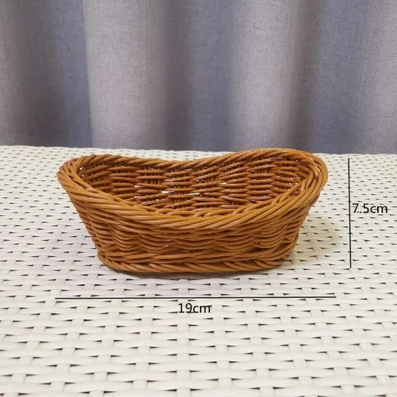Oval Curved Rattan Wicker Woven Serving Baskets for Bread Fruit Vegetables Restaurant Serving Tabletop Display Rattan Basket