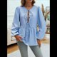 thumbnail image 5 of Blusa Babydoll con Lazo Frontal para Mujer, Larga, Rayas, Peplum, Volantes, Encaje. Azul L, 5 of 7