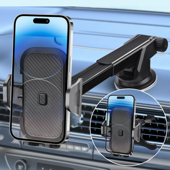 LOYALGET 3-in-1 Car Phone Holder with Long Arm, Hook Clip Vent and Windshield Universal Cell Phone Mount for Car