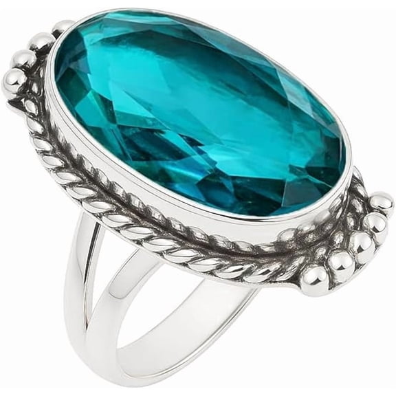 London Blue Topaz Gemstone Ring for Women – Handmade Oxidized Silver Jewelry, December Birthstone Statement Ring Size US 5
