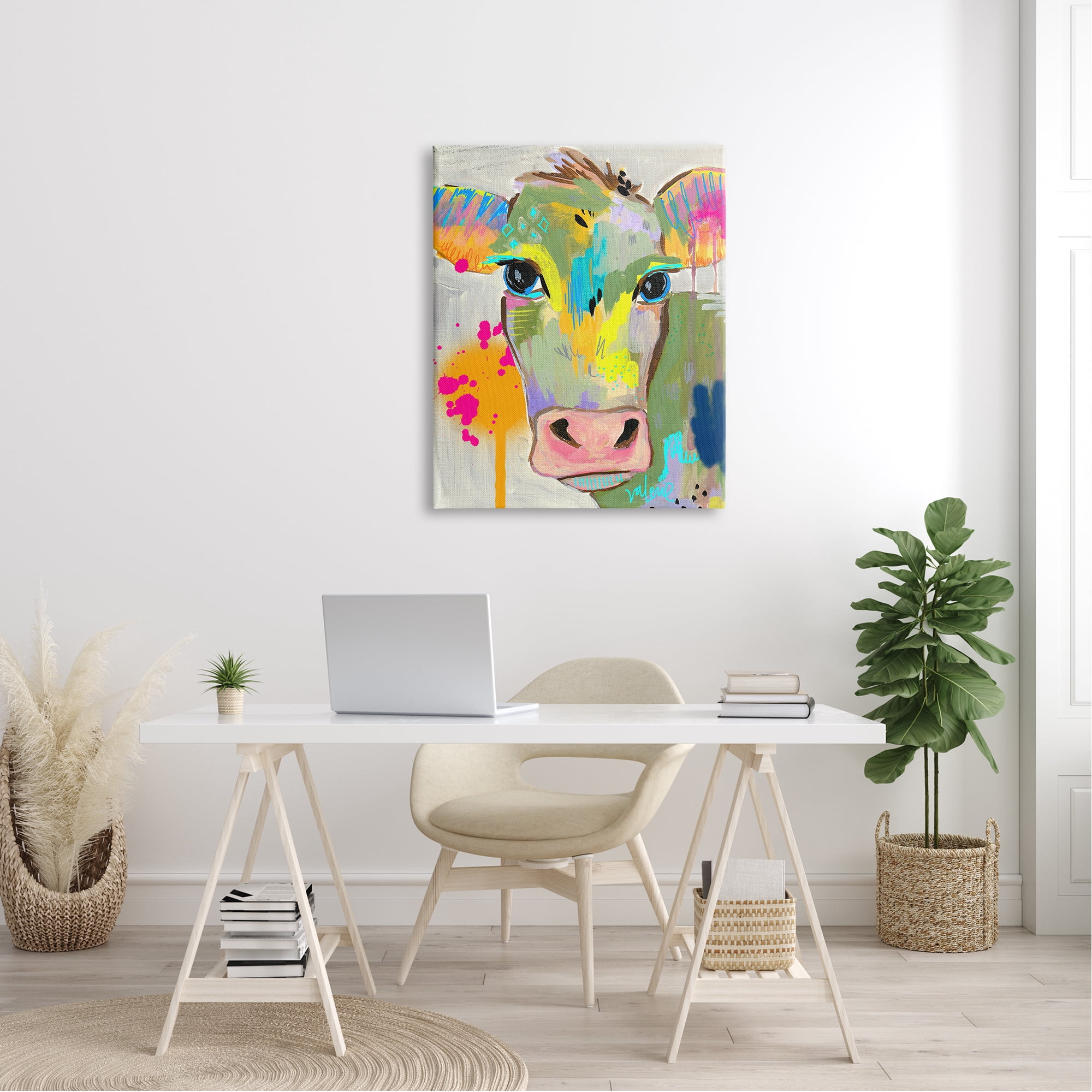 Stupell Industries Modern Paint Splatter Cow Cattle Vivid Design Canvas Wall Art, 30 x 40, Design by Valerie Wieners