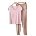 thumbnail image 4 of ylioge Pajamas for Women 2 Piece Sets with Pockets Casual Solid Color Cap Sleeve Tops and Wide Leg Pants Soft-Modal Loungewear Pajama Outfits Set, 4 of 7