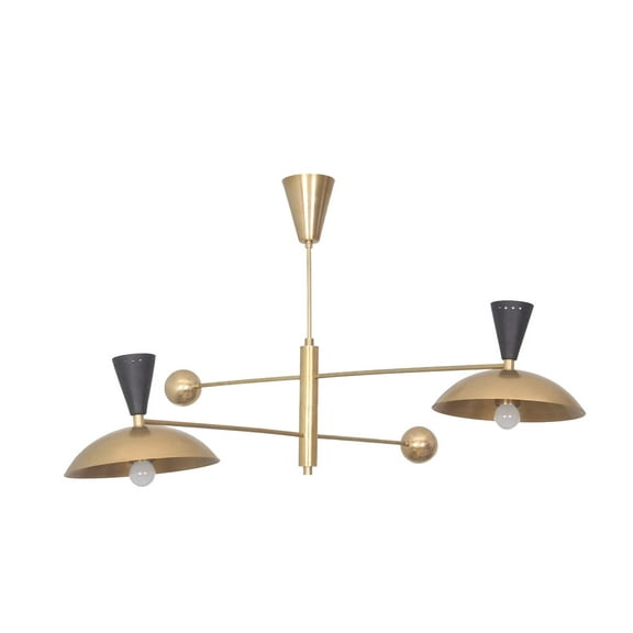 2 Light Dome Pendant Mid Century Modern Raw Brass Sputnik chandelier light Fixture