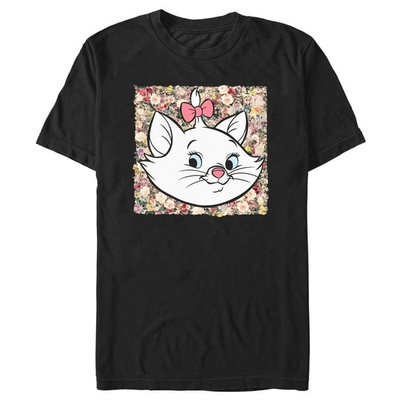 Men's Aristocats Marie In A Bed Of Flowers Cuteness Stare Graphic Tee Black 2X Large