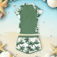 thumbnail image 5 of LIIPEE Girls Swimwear Summer Casual Coconut Tree Printed Short Sleeve Round Neck Tshirt Shorts 2 Piece Set Swimsuit Kids Cute Water Play Beachwear,Army Green,9-10 Y, 5 of 5