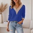 thumbnail image 5 of Edvintorg Womens Sweaters Lace V Neck Casual Knit Pullover Top Long Sleeve Loose Sweater Plus Size Fashion Women Clothes Blue XXL, 5 of 9