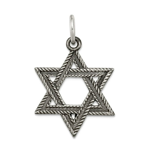 925 Sterling Silver Solid Textured Satin Back Oxidized Antiqued Religious Judaica Star of David Pendant Necklace 23x18mm