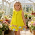 thumbnail image 2 of FINALGANG Girls Kids Sleeveless Crewneck Dress Big Bow Decor Bows Flower Embellishment Cute Casual Party Dress For Daily Wear Yellow 3-4 Years, 2 of 9