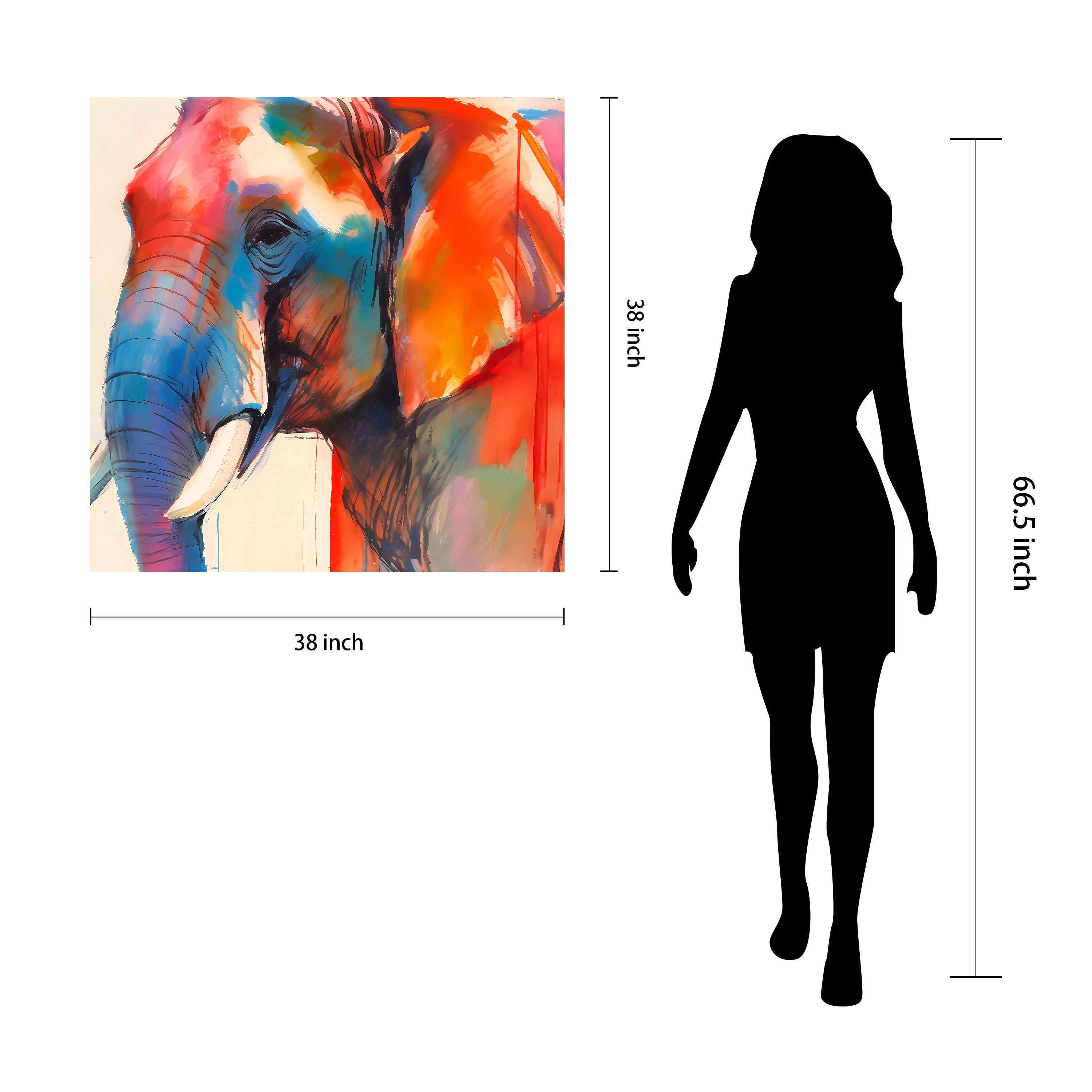 "Vibrant Majesty I" Elephant Frameless Free Floating Reverse Printed Tempered Art Glass Wall Art