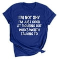 thumbnail image 2 of RXIRUCGD Hauts de Sortie pour Femmes Mode Été Ample Col Rond Imprimé Lettre Manches Courtes T-Shirt Bleu, 2 of 6