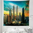 thumbnail image 1 of City Tapestry, Kuala Lumpur Skyline Sunset Urban Town Tall Towers and Buildings Print, Fabric Wall Hanging Decor for Bedroom Living Room Dorm, 5 Sizes, Teal Orange and Dark Tan, by Ambesonne, 1 of 1