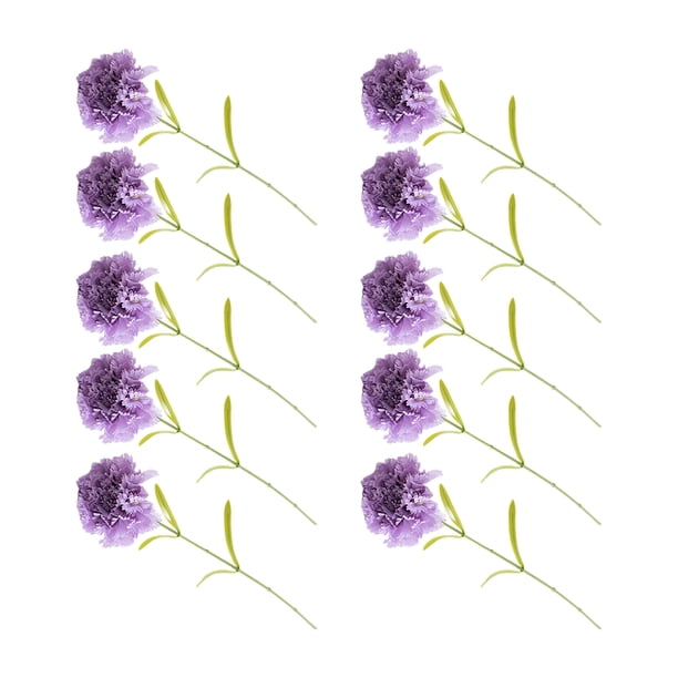 Bewildely 10 Uds. De flores artificiales de clavel, flor falsa de una sola cabeza con hojas verdes, flores para boda, hogar, sala de estar, Decoración Púrpura