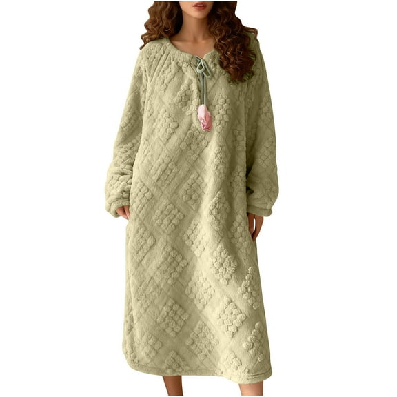 QQAMB Women's Flannel Nightgown Fuzzy Fleece Cozy Plush Warm Winter Pullover Loungewear Sleepdress Crewneck Nightdress Green 2XL