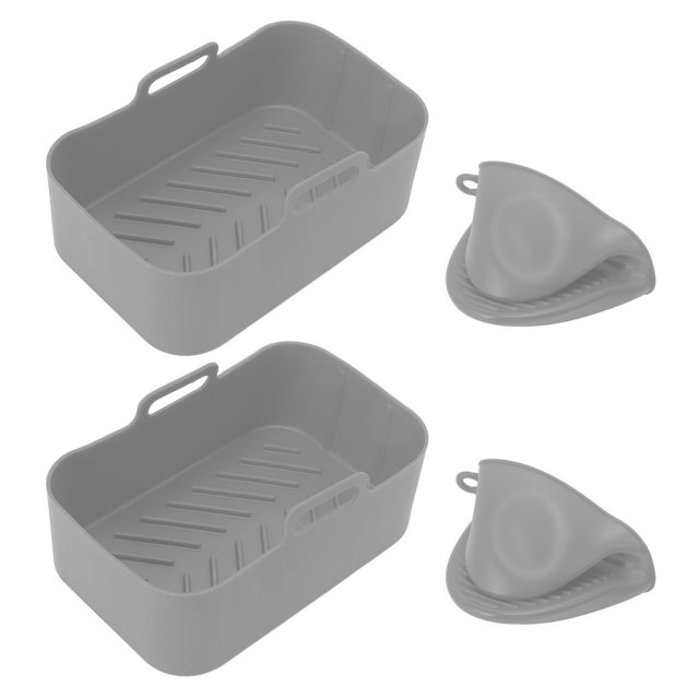 Fryer Silicone Pot, Heat 2Set Fryer Accessory Rectangular Fryer Silicone Basket for Household Black,Red,Blue,Grey