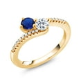 thumbnail image 2 of Gem Stone King 18K Yellow Gold Plated Silver Blue Created Sapphire and White Topaz Bypass Ring for Women (0.82 Cttw, Gemstone September Birthstone, Round 4MM, Size 7), 2 of 4