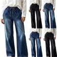 thumbnail image 2 of Luivaraty Womens Wide Leg Jeans Drawstring Elastic Waist Casual Denim Pants Comfy Loose Long Trendy Jeans with Pockets, S-2XL, 2 of 4
