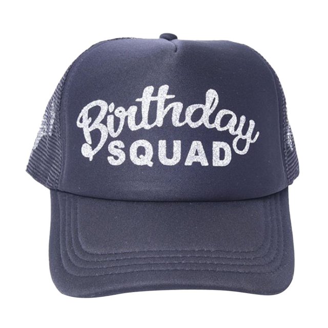 Gorra de de Cumpleaños con Gorro de Malla con Letras Escuadrón Bothday de plata