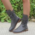 thumbnail image 2 of J-596 Gray Womens Mid Calf Boots Lace Up Round Toe Chunky Heel Casual Winter Fall Comfortable Shoe For Women, 2 of 7