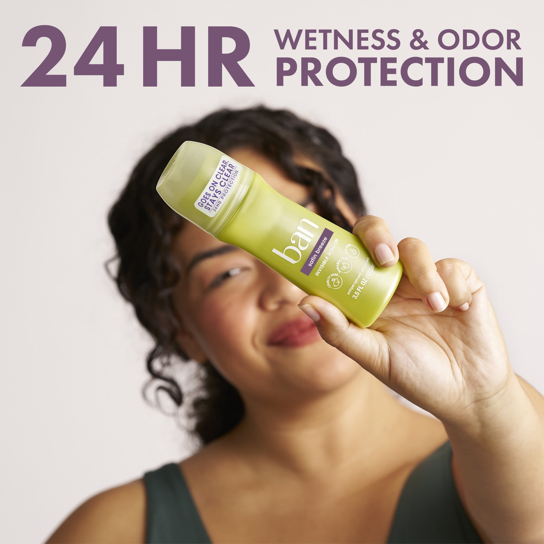 Ban Antiperspirant Deodorant Invisible Roll-On for Women and Men, Satin Breeze, 3.5 fl oz