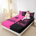 thumbnail image 4 of Homewish Queen And King Twin Sheet Sets,Princess Crown Twin Fitted Sheet,Pink Black Flat Sheet For Girl Kids,Ultra Soft Home Decor,3pcs, 4 of 7