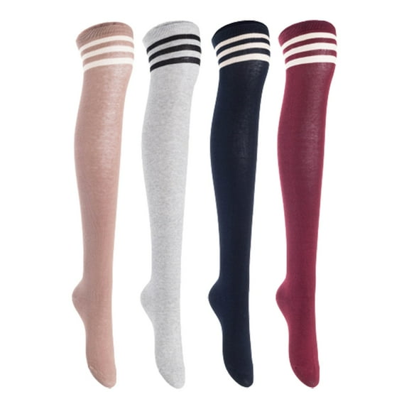 Lian LifeStyle Women's 4 Pairs Adorable Comfortable Soft Thigh High Over Knee High Cotton Socks, Size 6-9, JMYP1022 Khaki, LightGrey, Navy, Wine