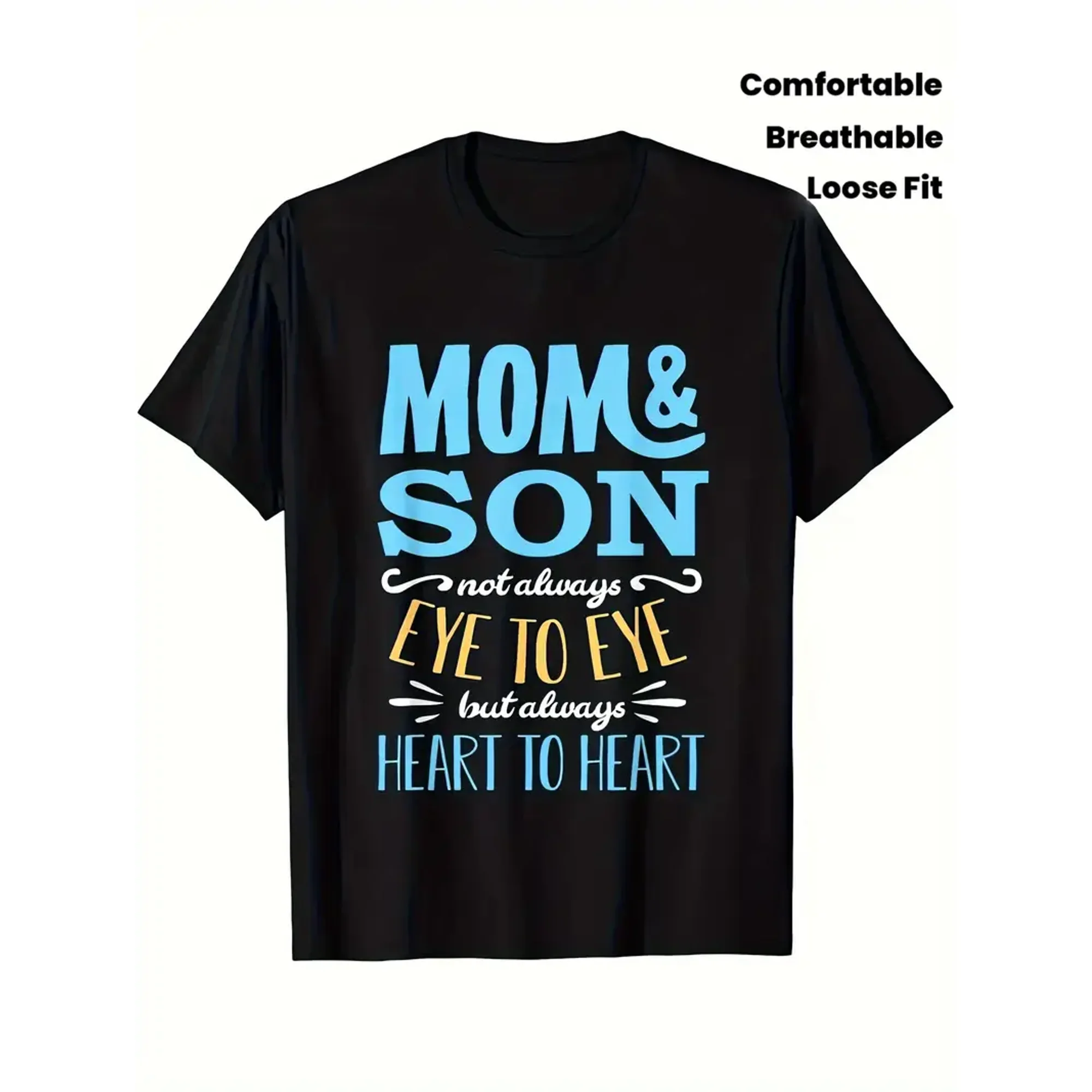 Mom Son Heart to Heart Quote Women Loose Fit Short Sleeve Graphic T-Shirt