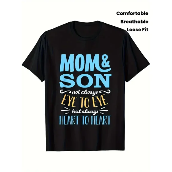 Mom Son Heart to Heart Quote Women Loose Fit Short Sleeve Graphic T-Shirt