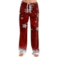 thumbnail image 4 of Women's Casual Fashion Christmas Printed Trousers Plush Casual Pants, Comfortable Home and Sleepwear Bottoms for Winter, Elastic Waist with Drawstring, Wine, M, 4 of 7