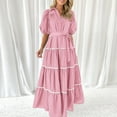 thumbnail image 6 of Riforla Women's Summer Button Down Shirt Dress Short Puffy Sleeve Tiered Ruffle Flowy Long Maxi Dresses Light Pink XXL, 6 of 10