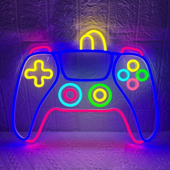 Gamer Neon Sign 17'' x 13'' Big Colorful Gaming Controller Neon Light Dimmable Gamepad Shaped Gaming Light Up Sign for Teens Boys Men Caves Party Wall Decor