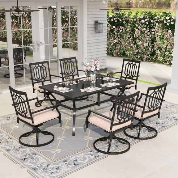 Sophia & William 7Pcs Outdoor Patio Dining Set Swivel Chairs and Table Set