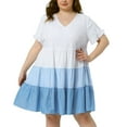 thumbnail image 2 of DARING DIVA Babydoll Ruffle Flowy Swing Hem Chambray Mini Dress 2X Light Blue, 2 of 6