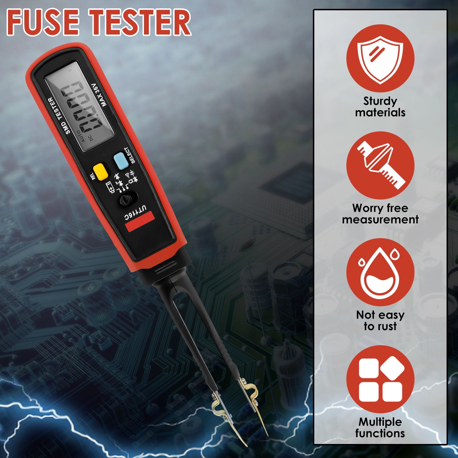 AEVXKHI Draw Fuse Tester, Fuse Monitor Battery Powered Circuit Tester, Reusable Automotive Car Power Circuit Testing Tool for Car Boat Caravan