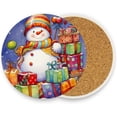 thumbnail image 2 of Watercolor Snowman Christmas Coasters Absorbent Moisture Non-Slip Drink Coaster Ceramic Stone with Cork Base Desktop Protection, 2PCS, 2 of 6