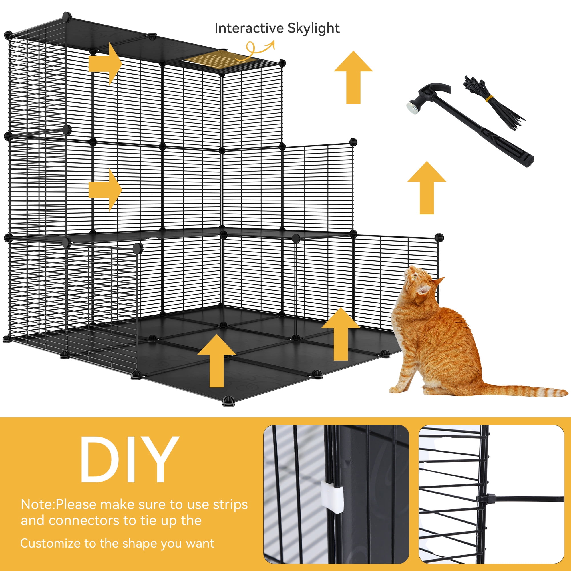 Dextrus Cat Cage Indoor Large with Hammock 4 Tier Outdoor Cat Enclosure Catio Metal Kennels for 1-3 Cats, DIY Detachable Pet Playpen, Black