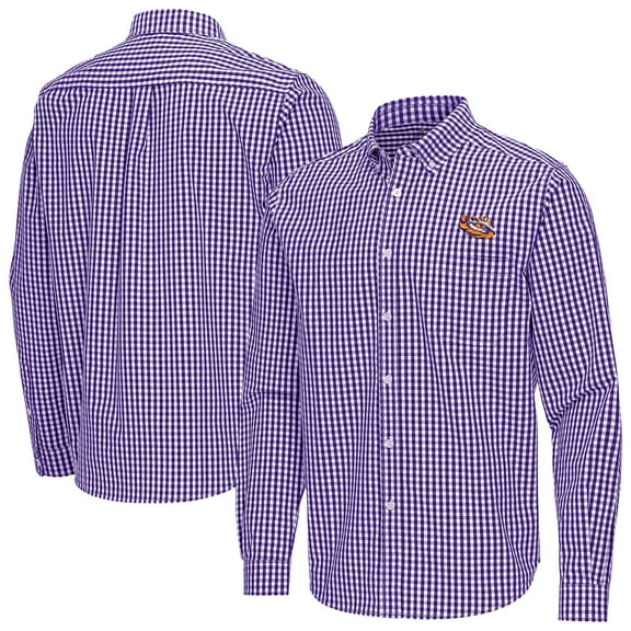 Men's Antigua Purple LSU Tigers Ellis Woven Tri-Blend Long Sleeve Button-Down Shirt