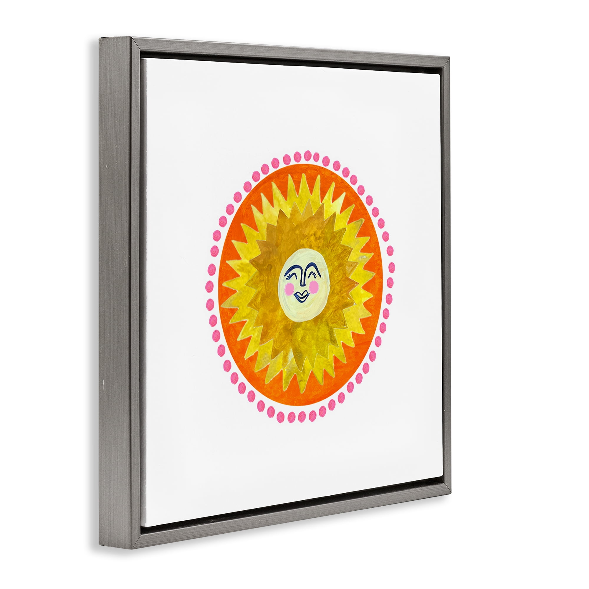 Stupell Industries Yellow & Orange Smiling Sun Gray Framed Floater Canvas Wall Art, design by Katherine Herrell Studio