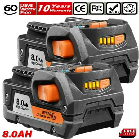 2Pack 8.0Ah 18 Volt Hyper Lithium-Ion Battery For Ridgid R840087 R840085 Rigid 18V Tools
