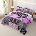 thumbnail image 3 of Castle Fairy Vintage Gothic Patchwork Quilt King,Floral Skull Raven Heart Skeleton King Coverlet Set,Purple Black, 3 of 7