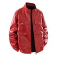 thumbnail image 4 of Wuxian Men'S Leather Jackets Stand Collar Motorcycle Full Zipper Up Long Sleeved Solid Colour Work Coats With Pockets Casual Winter Warm Daily Wear,Red,XL, 4 of 4