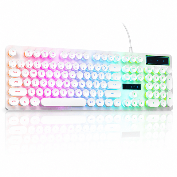 RGB Cyberpunk Gaming Keyboard, USB Wired Membrane Keyboard with 19 Lighting Modes, Anti‑Ghosting Quiet Round Keycaps Rainbow Backlit Keyboard for PC Laptop Desktop, Black