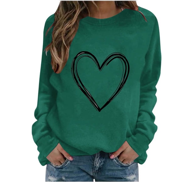 JYnXIANTI Valentine's Day Shirts for Women Cute Long Sleeve Tops for Women Heart Print Casual Tshirt Spring Clothing