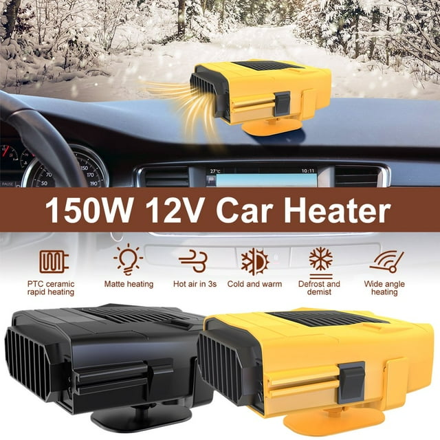 Car Heater 12V 150W Windshield Defogger and Defroster 2 In 1 Fast Heating and Cooling Fan 360° Rotatable Reusable Plug in Auto Windscreen Fan for Car SUV Trucks Black