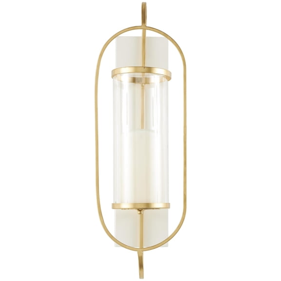 DecMode Gold Metal Geometric Oval Wall Sconce with White Wood Backing