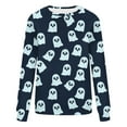 thumbnail image 4 of Moxiu Halloween Sweatshirt for Women Spooky Season Funny Long Sleeve Graphic Crewneck Pullover Tops Cute Ghost Sweater Navy,L, 4 of 4