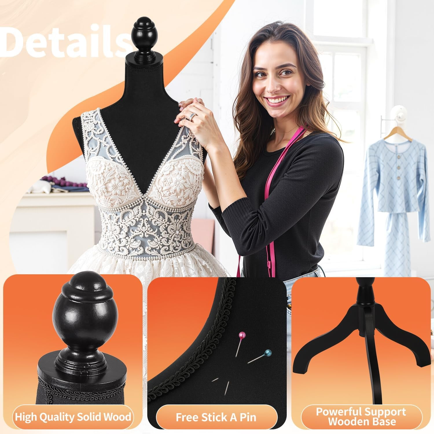 Dkelincs Female Mannequin Torso 60"-67" Height Adjustable Manikin Dress Form Model with Wooden Tripod Stand for Clothes, Jewelry Display (Black)