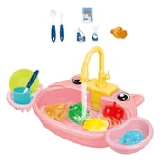 Milaget Kids Play Sink Toys with Running Play Water Kitchen Toy Accessories for Kids Pig Pink