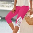 thumbnail image 2 of Stamzod Yoga Pants Women Capri Leggings Summer Solid Color Elastic Waist Lace Cropped Pants Casual Slim Fit Stretch Plus Size Capris for Women Hot Pink S, 2 of 6