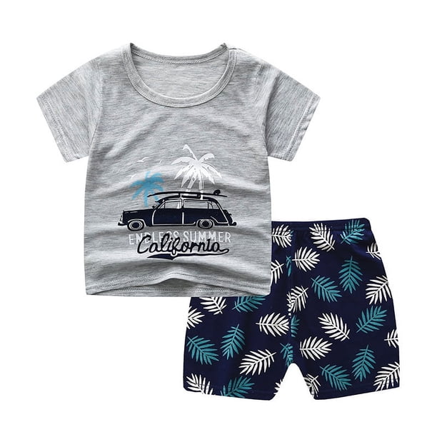 Conjunto de camiseta y pantalones cortos de algodón de verano para niños y niñas